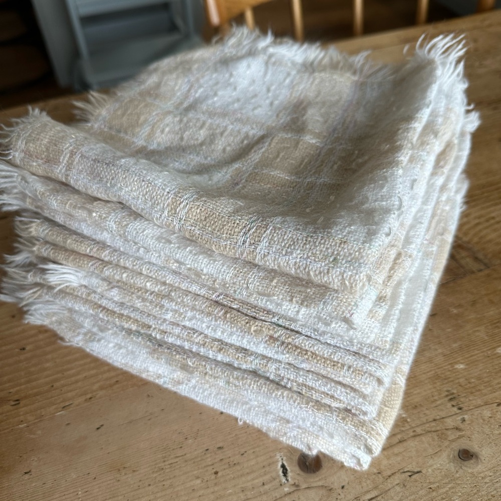 Set of Beige Fringed Cloth Napkins